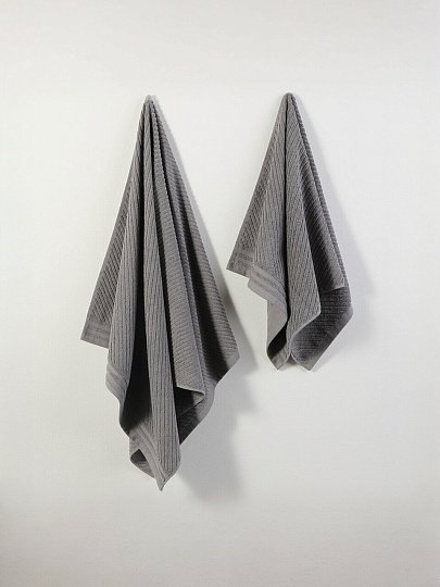 Набор полотенец 2 шт, 100% хлопок, 420 г/м2, Silvano, Мореска, серый, Узбекистан