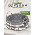 Корзина 25х10 см, круглая, плетеная, с металлическим каркасом и текстильной вставкой, с ручками, Y028-2