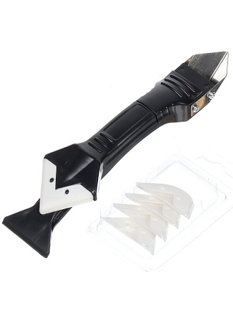 Шпатель-скребок-выравниватель для герметиков, нержавеющая сталь, 5 насадок, рукоятка пластик, Bartex