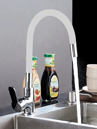 Смеситель для кухни, Gota Rocio, Santa-Barbara, гибкий излив, с картриджем, белый, 302531-GOTA