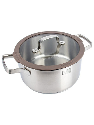 Кастрюля нержавеющая сталь, 5.1 л, крышка стекло, Taller, TR-17354, 17354, индукция