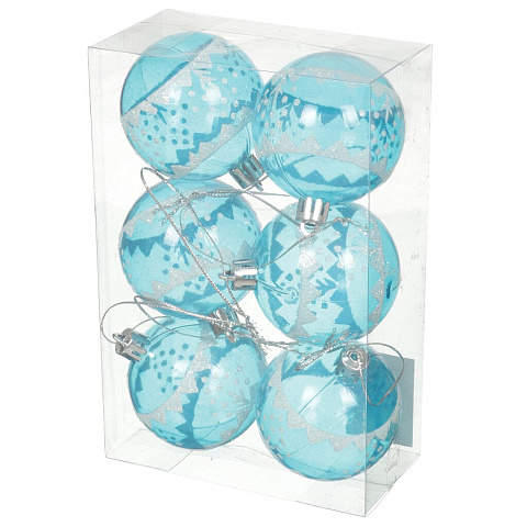 Елочный шар 6 шт, голубой, прозрачный, 6 см, SY16-30