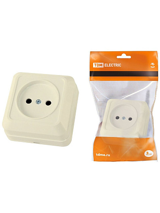 Розетка открытой установки, 1 гнездо, без заземления, 10 А, 250 В, керамика, IP20, слоновая кость, 2П, TDM Electric, Ладога, SQ1801-0210