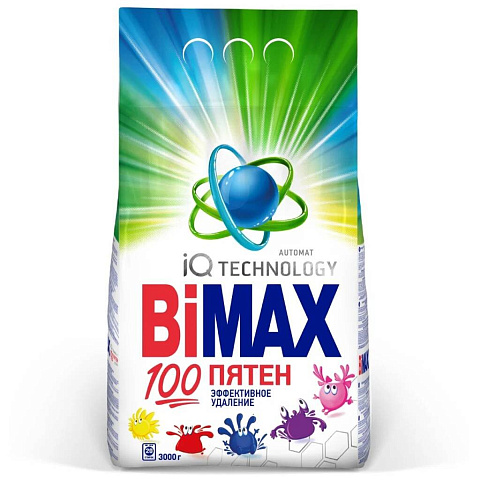 Стиральный порошок BiMAX, 3 кг, автомат, для белого белья, 100 пятен