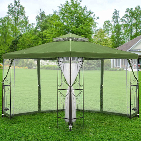 Шатер с москитной сеткой, зеленый, 3х3х2.65 м, четырехугольный, с двойной крышей, Green Days