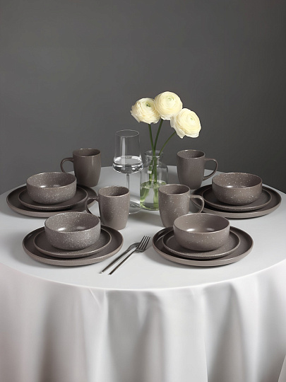 Сервиз столовый керамика, 16 предметов, на 4 персоны, Millimi, 824-174, серый