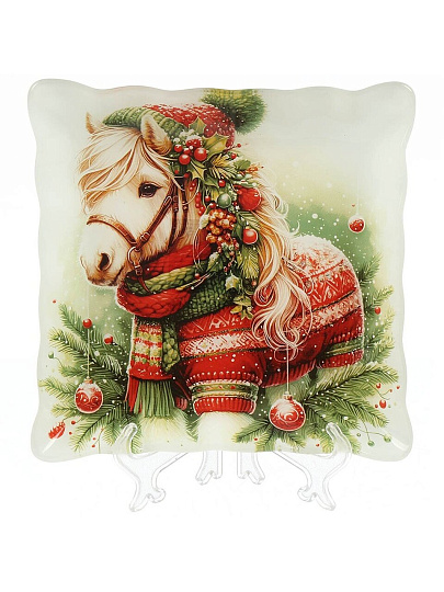 Тарелка обеденная, стекло, 23х23 см, квадратная, Символ года 2026 Пони, Daniks