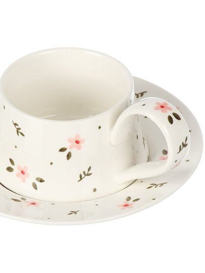 Чайная пара керамика, 2 предмета, на 1 персону, 250 мл, Английский стиль, розовые цветы, ручная работа, блюдце 17х3 см, B060323