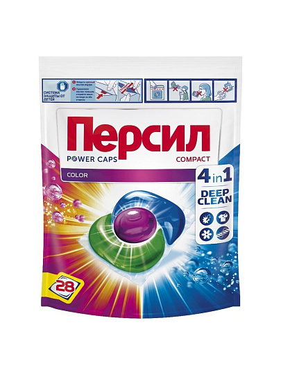 Капсулы для стирки Персил, Power Cups 4в1 Color, для цветного белья, 28 шт