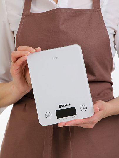 Весы кухонные электронные, стекло, Rion, Bluetooth, платформа, точность 1 г, до 5 кг, белые