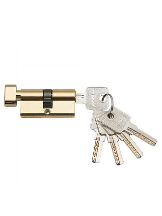 Личинка замка двери Trodos, ЦМВП, 208237, 100 мм, с заверткой, золото, 5 ключей