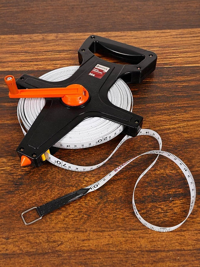 Рулетка геодезическая, 50 м, лента ПВХ, 12.5 мм, лента белая матовая, открытый корпус, Bartex, KM-L12