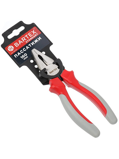 Пассатижи 160 мм, прямые, двухкомпонентный, углеродистая сталь, Bartex, Стандарт, 110012