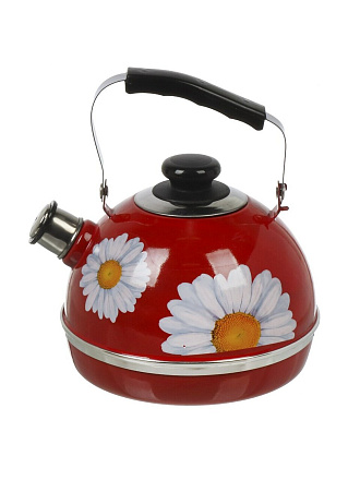 Чайник сталь, эмалированное покрытие, 3.5 л, со свистком, подвижная ручка, Рубин, Ромашки, бордовый, TM04/35/01/14