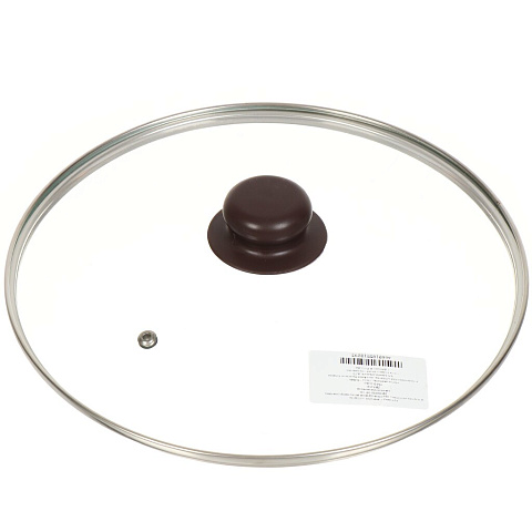 Крышка для посуды стекло, 26 см, Daniks, Коричневый, металлический обод, кнопка бакелит, Д4126K