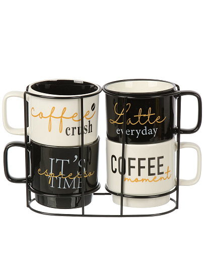 Кружка керамика, 4 шт, 380 мл, Кофе, на металлической подставке, Daniks, R24210/5607Y