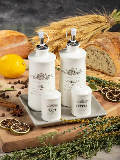 Набор для специй керамика, 5 шт, белый, Daniks, Классик, HC444R-N1