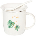 Кружка керамика, 370 мл, Монстера, с ложкой, Y4-3217