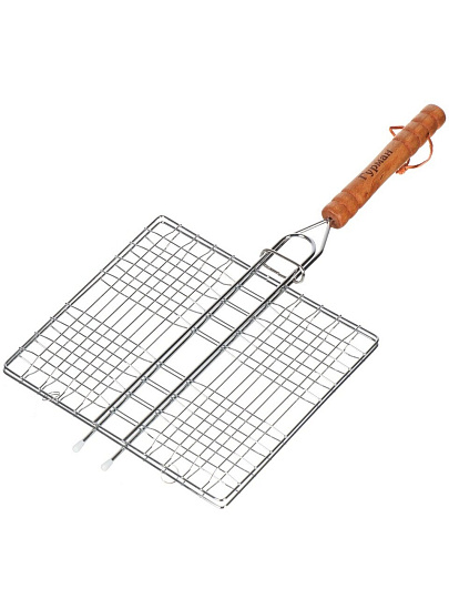 Решетка барбекю 440х210х200 мм, Гурман, хром, рукоятка дерево, плоская, 3085