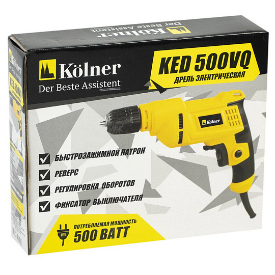 Дрель сетевая безударная Kölner KED 500VQ, 0-2800 об/мин, 0.5 кВт, 10 мм