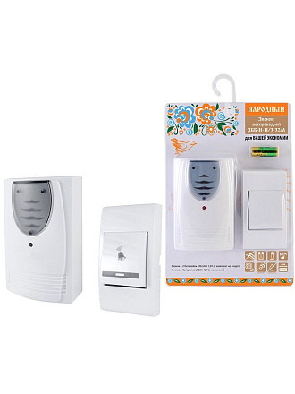 Звонок дверной беспроводной, на батарейках, 32 мелодии, кнопка IP 30, 2 х 1.5 В, АА, TDM Electric, Народный ЗББ-Н-11/3-32М, SQ1901-0108