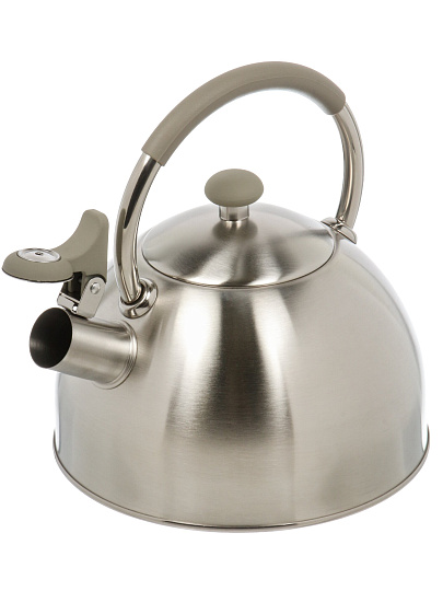 Чайник нержавеющая сталь, 2.5 л, со свистком, матовый, ручка силикон, Катунь, индукция, серебристый, КТ-149