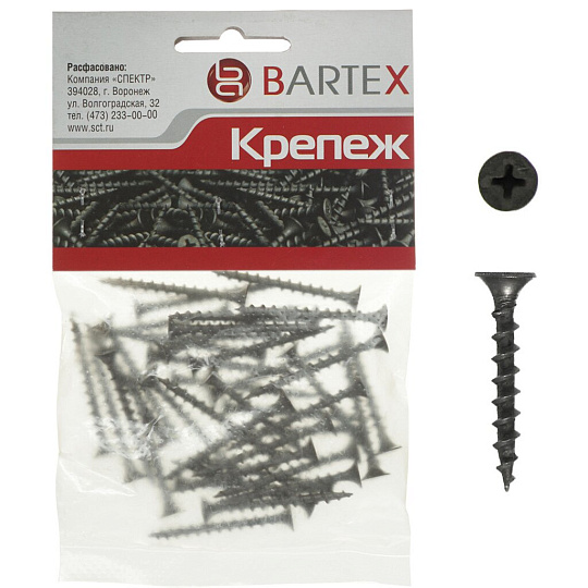 Саморез по дереву и гипсокартону, диаметр 3.5х32 мм, 50 шт, пакет, Bartex