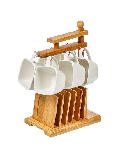 Набор чайный керамика, 13 предметов, на 6 персон, 120 мл, на бамбуковой подставке, Y4-6284, подарочная упаковка