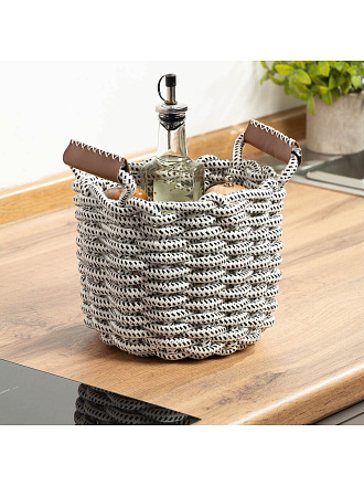 Корзина 22х15х17 см, круглая, плетеная, с кожаной ручкой, Y4-8944