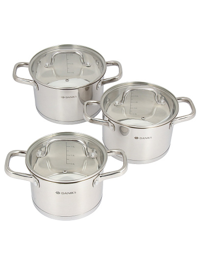 Набор посуды нерж, 6 пр, кастрюли 2.1,2.9,3.9, DNN3, SD-A17-6