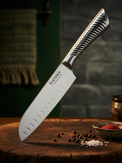 Нож кухонный Daniks, Optic, сантоку, нержавеющая сталь, 17.5 см, рукоятка сталь, YW-A245-SN