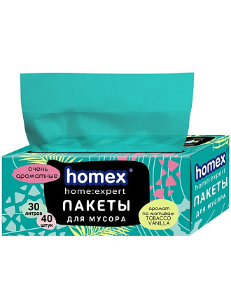 Пакеты для мусора 30 л, 40 шт, 7 мкм, 48х55 см, Homex, Очень ароматные, 0801, бирюзовые