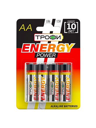 Батарейка Трофи, АА (LR6, 15A), Energy Power Alkaline, щелочная, 1.5 В, блистер, 4 шт, C0034657
