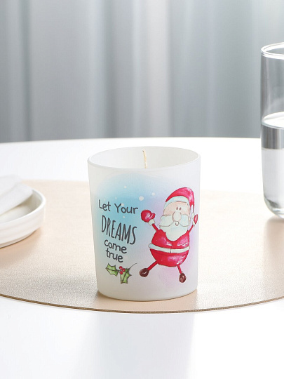 Свеча декоративная, 9.3х7.7 см, Веселый санта, парафин, в стеклянном подсвечнике, с декором, 35 1623 1021