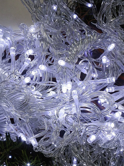 Гирлянда 228 ламп, 2х2 м, 8 режимов, Занавес, холодный белый свет, прозрачная, в помещении, сетевая, LED