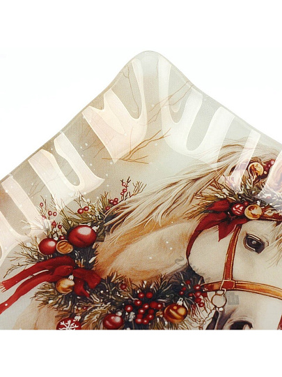 Тарелка обеденная, стекло, 23х23 см, квадратная, Символ года 2026 Лошадь, Daniks