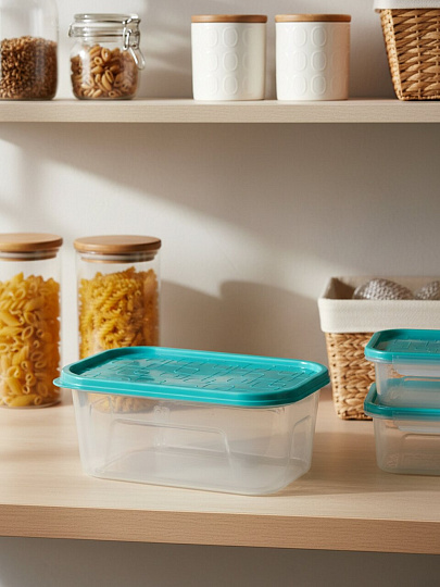 Контейнер пищевой пластик, 0.5 л, 14.1х9.6х5.8 см, голубой, прямоугольный, Стандарт Пластик Групп