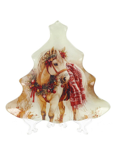 Блюдо стекло, 20.5х20.8 см, в форме елки, Символ года 2026 Лошадь, Daniks