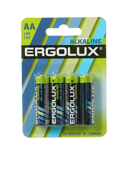 Батарейка Ergolux, АА (LR6, 15A), Alkaline, щелочная, 1.5 В, блистер, 4 шт, 11748