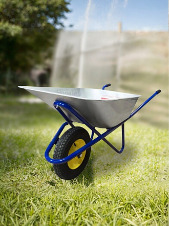 Тачка строительная одноколесная, сталь, 180 кг, 100 л, 0.7 мм, втулка D16 мм, PR 4.00х8, синяя, Корона