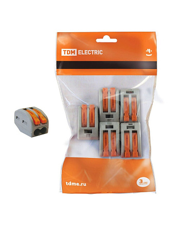 Клемма СК-412, соединительная, серая, 5 шт, 2.5 мм², TDM Electric, SQ0527-0011