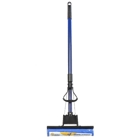 Швабра МОП губка, ПВА, 120х27 см, синяя, с отжимом, телескопическая ручка, синяя, Марья Искусница, KD-8050A