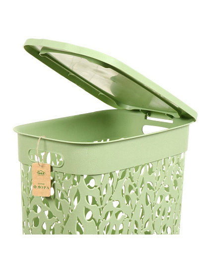 Корзина для белья, 35 л, 42х26.5х50.5 см, прямоугольная, пластик, мята, с крышкой, Idea, Флора, М 2620
