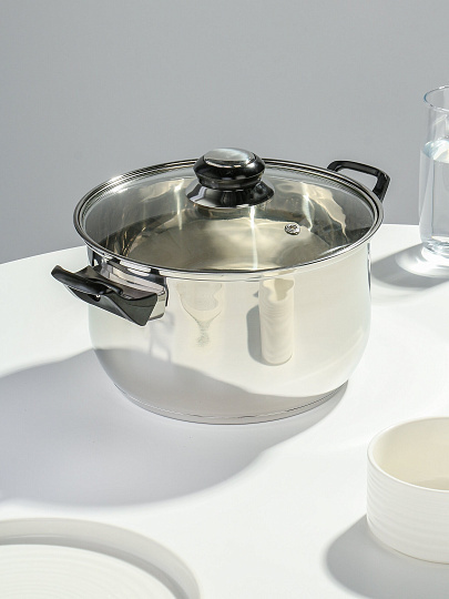 Кастрюля нержавеющая сталь, 3.8 л, крышка стекло, DNN1, SD-A19-20/SD-A19-6-20