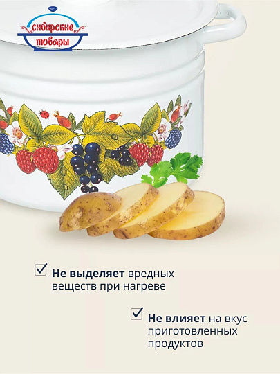 Кастрюля эмалированная сталь, 8 л, крышка сталь, с декором, цилиндрическая, Сибирские товары, С1620/.3/*67/.3*119/*78/39, в ассортименте