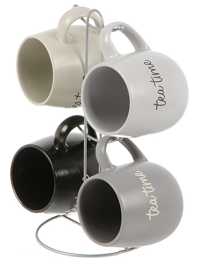 Набор кружек керамика, 4 шт, 380 мл, металлическая подставка, ТМ Глория, 14834-4MS, металл