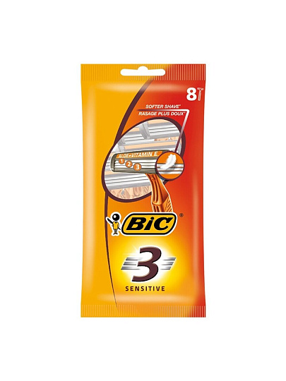 Станок для бритья Bic, Sensitive, для мужчин, 3 лезвия, 8 шт, одноразовые, 872874
