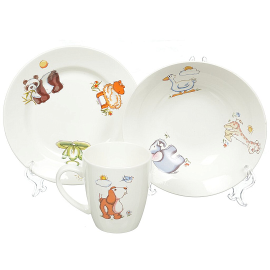 Набор детской посуды керамика, 3 шт, Зоопарк, кружка, тарелка, салатник, Кубаньфарфор, белый, 0839/8