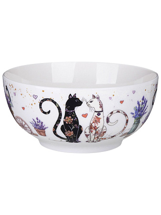 Салатник фарфор, круглый, 15х7 см, 0.75 л, Лавандовые коты, Lefard, 425-169