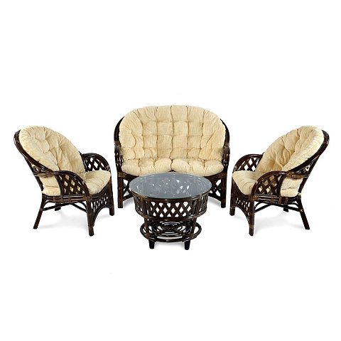 Мебель садовая Рузвельт, стол, 72 см, 2 кресла, 1 диван, подушка бежевая, 100 кг, 11/01 Б